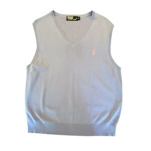 Ralph Lauren Light Blue Pink Pony Sleeveless Sweater Vest Size Large MSRP $148